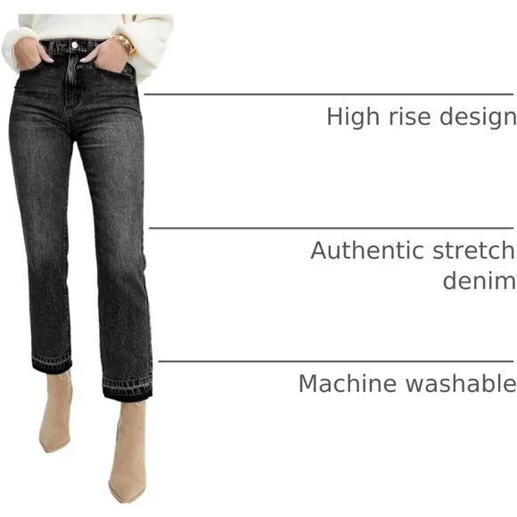 Women's High Waist Ankle Jeans Stretch Denim Casual Pants Black 6 - Picture 4 of 7